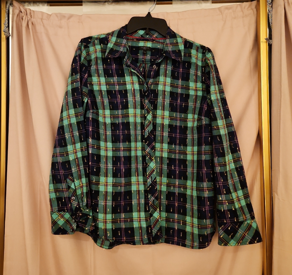 Talbots Green and Navy Plaid Shirt